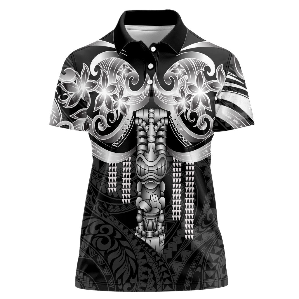 Tiki Drum Hawaii Women Polo Shirt Hawaiian Kakau Tattoo Style