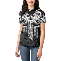 Tiki Drum Hawaii Women Polo Shirt Hawaiian Kakau Tattoo Style