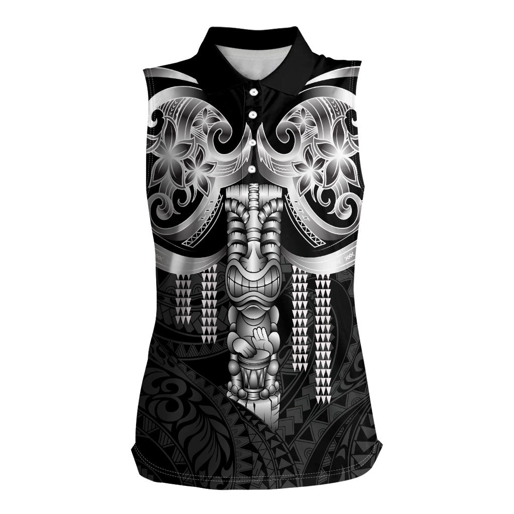 Tiki Drum Hawaii Women Sleeveless Polo Shirt Hawaiian Kakau Tattoo Style