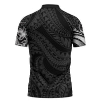 Tiki Drum Hawaii Zipper Polo Shirt Hawaiian Kakau Tattoo Style