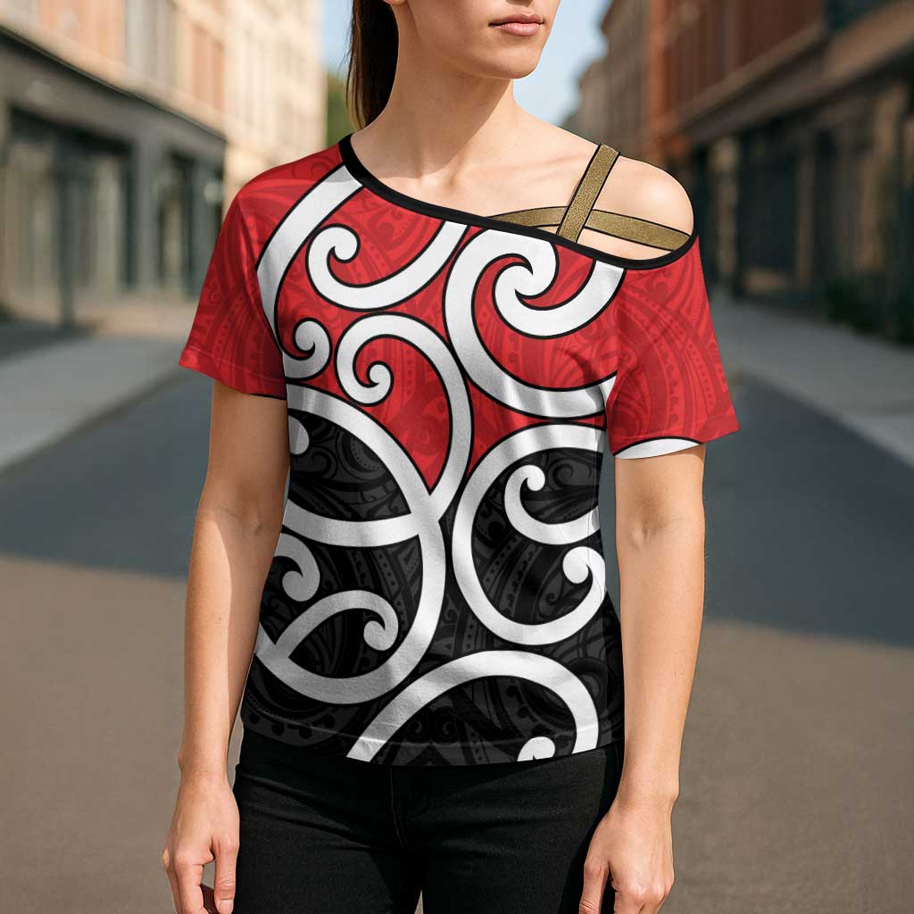 New Zealand Cross Shoulder Shirt Maori Koru Tino Rangatiratanga Color - Polynesian Pride