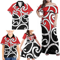 New Zealand Family Matching Off Shoulder Maxi Dress and Hawaiian Shirt Maori Koru Tino Rangatiratanga Color - Polynesian Pride
