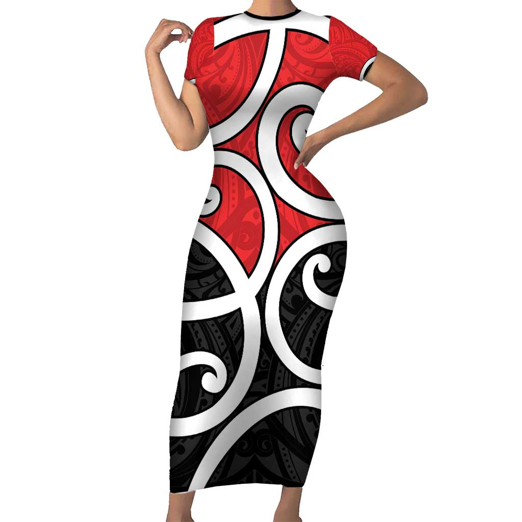 New Zealand Family Matching Short Sleeve Bodycon Dress and Hawaiian Shirt Maori Koru Tino Rangatiratanga Color - Polynesian Pride