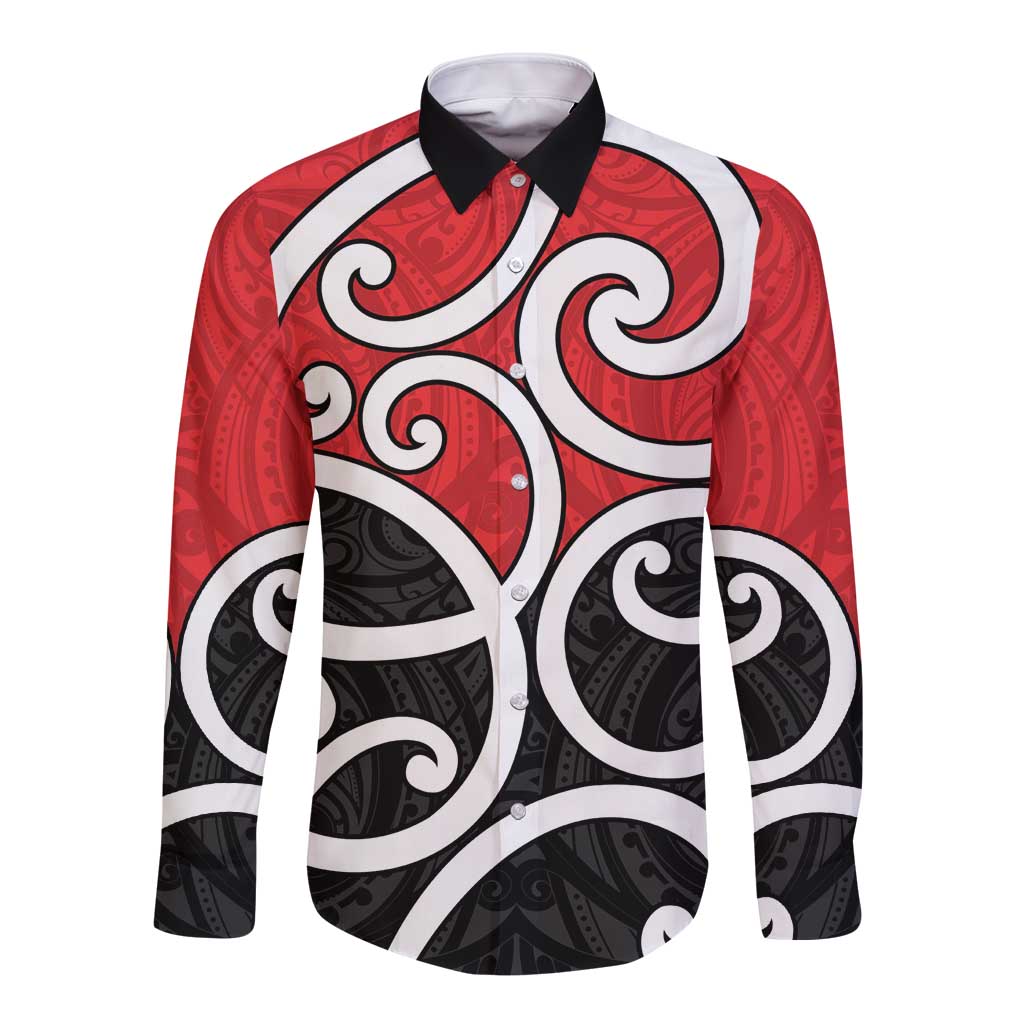 New Zealand Long Sleeve Button Shirt Maori Koru Tino Rangatiratanga Color - Polynesian Pride