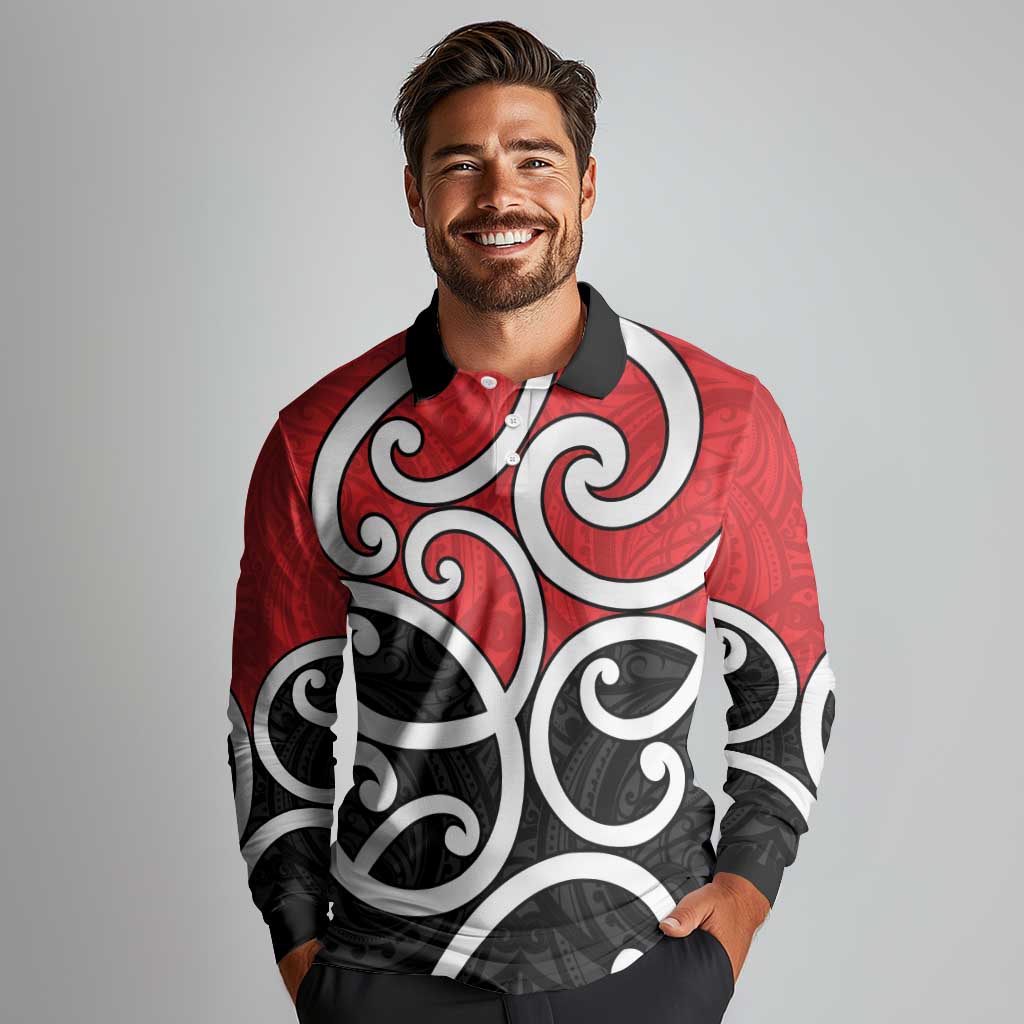 New Zealand Long Sleeve Polo Shirt Maori Koru Tino Rangatiratanga Color - Polynesian Pride