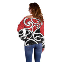 New Zealand Off Shoulder Sweater Maori Koru Tino Rangatiratanga Color - Polynesian Pride