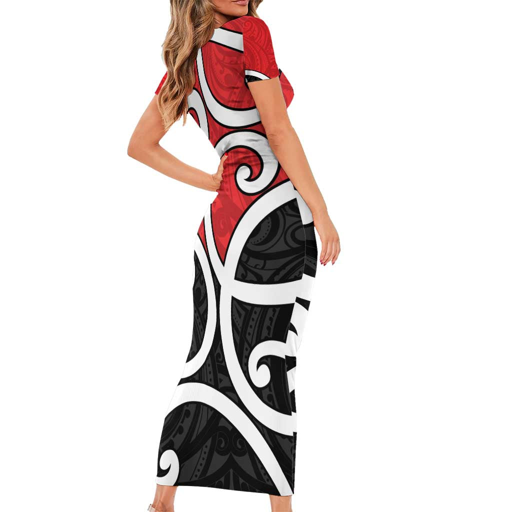 New Zealand Short Sleeve Bodycon Dress Maori Koru Tino Rangatiratanga Color - Polynesian Pride