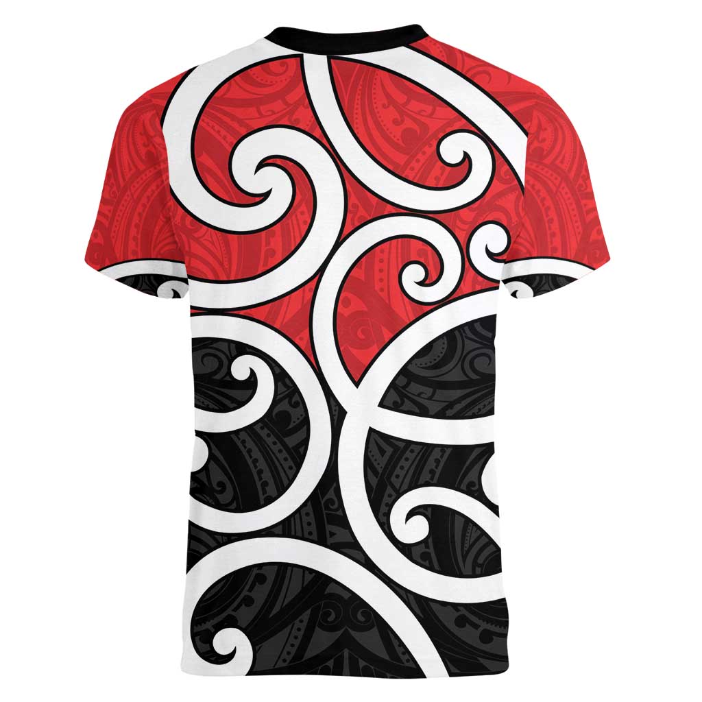 New Zealand Women V-Neck T-Shirt Maori Koru Tino Rangatiratanga Color - Polynesian Pride