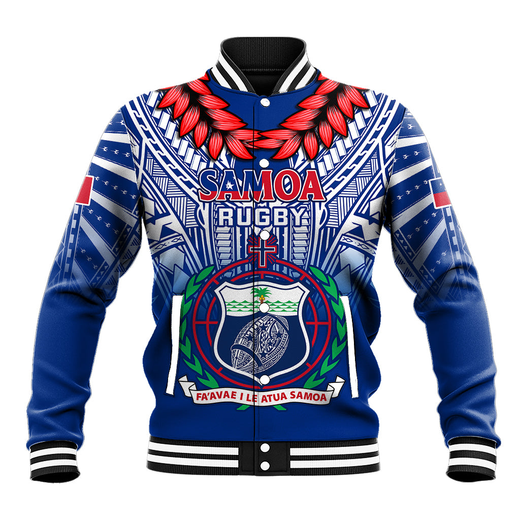 Samoa Rugby Baseball Jacket 2023 Go Manu Samoa With Ula Fala Style LT14 Unisex Blue - Polynesian Pride