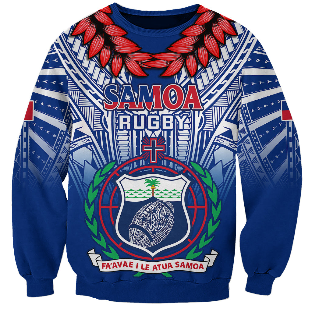 Samoa Rugby Sweatshirt 2023 Go Manu Samoa With Ula Fala Style LT14 Unisex Blue - Polynesian Pride