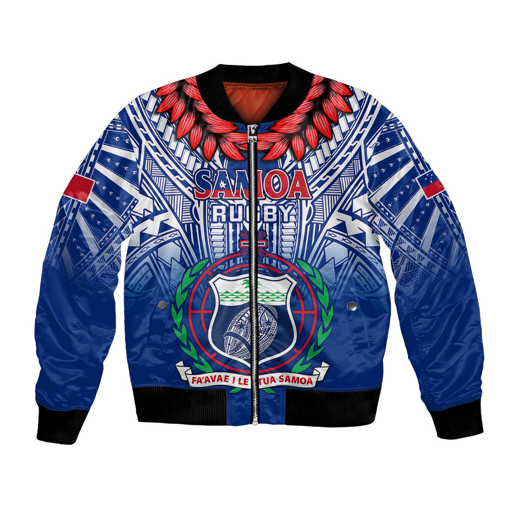 Custom Samoa Rugby Bomber Jacket 2023 Go Manu Samoa With Ula Fala Style LT14 Unisex Blue - Polynesian Pride