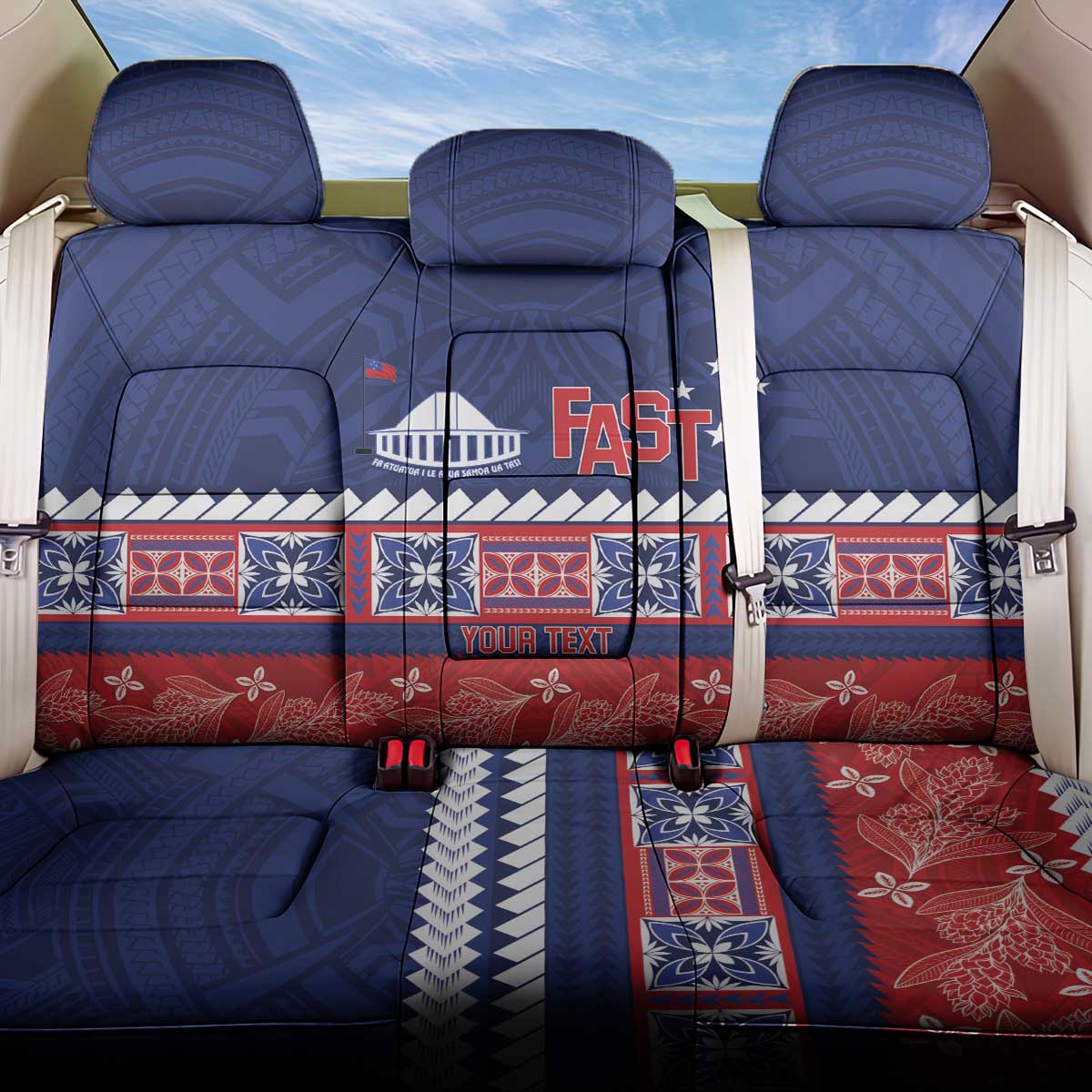 Personalised FAST Samoa Siapo Back Car Seat Cover Teuila Flowers Samoan Pattern - Polynesian Pride
