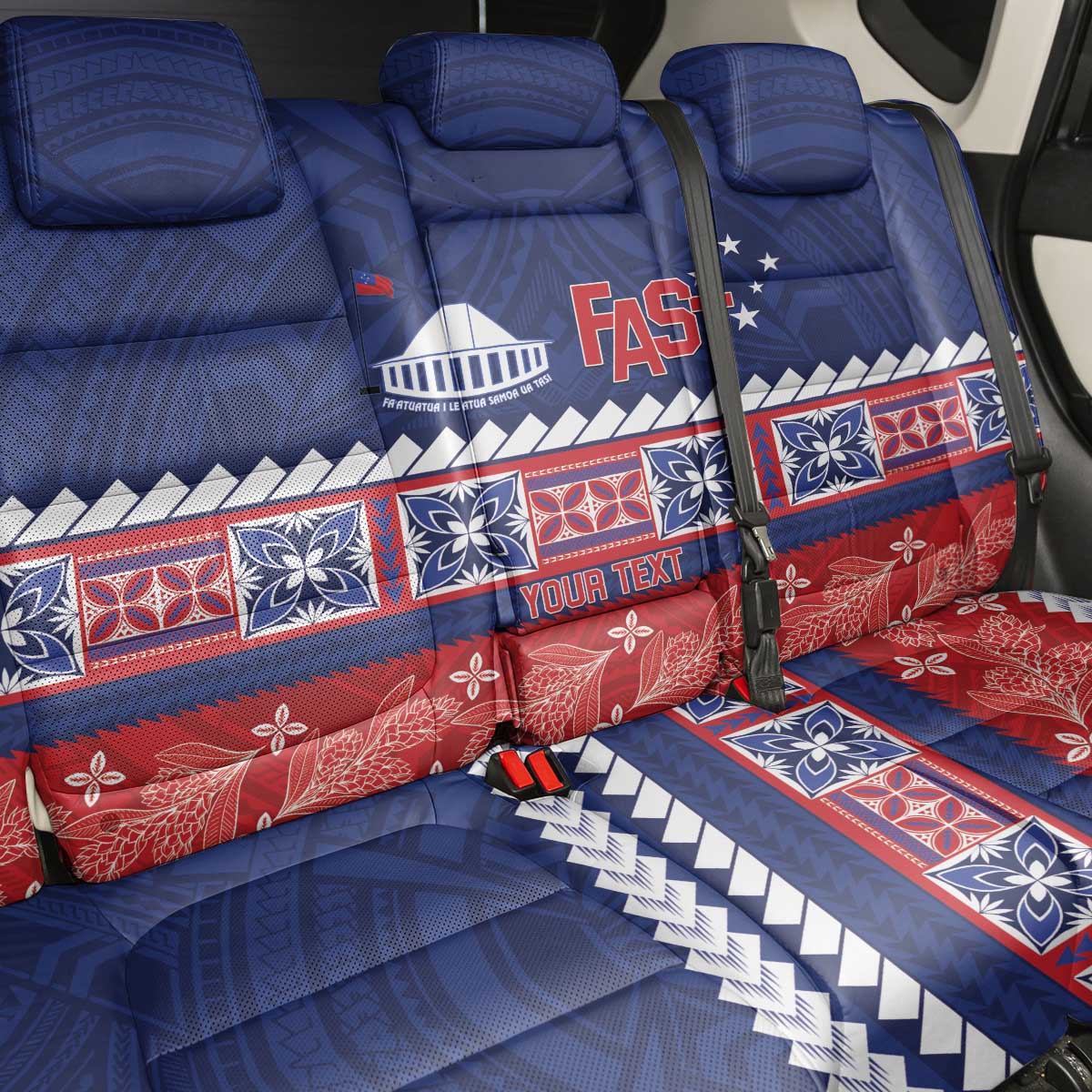 Personalised FAST Samoa Siapo Back Car Seat Cover Teuila Flowers Samoan Pattern - Polynesian Pride