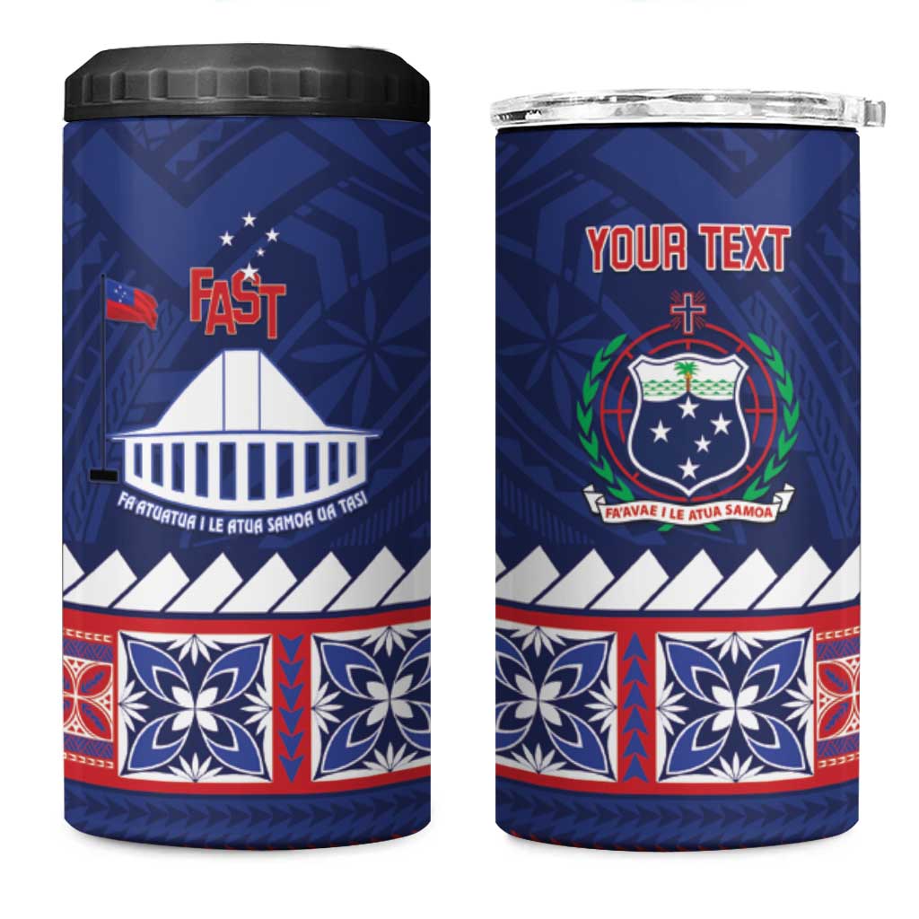 Personalised FAST Samoa Siapo 4 in 1 Can Cooler Tumbler Teuila Flowers Samoan Pattern LT14 One Size: 16 oz Blue - Polynesian Pride