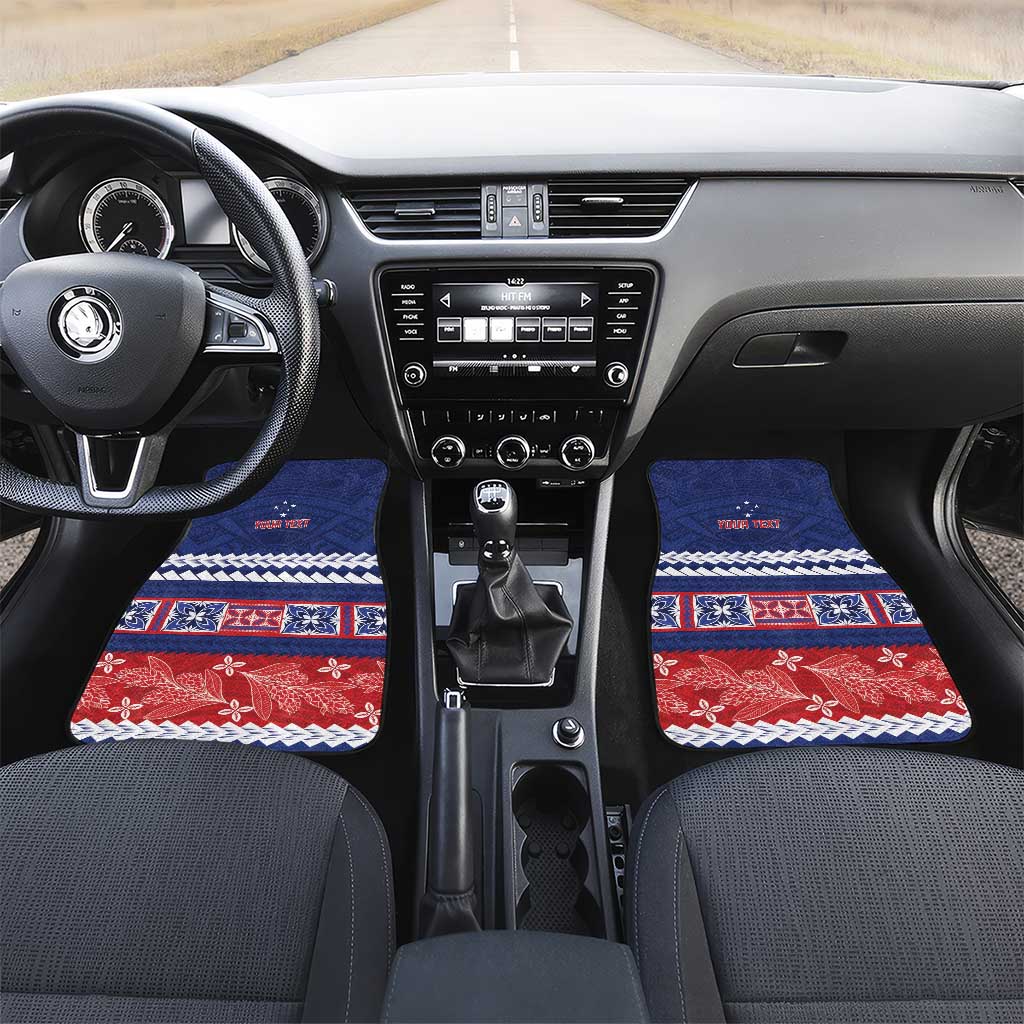 Personalised FAST Samoa Siapo Car Mats Teuila Flowers Samoan Pattern LT14 Set 2pcs - Front Blue - Polynesian Pride