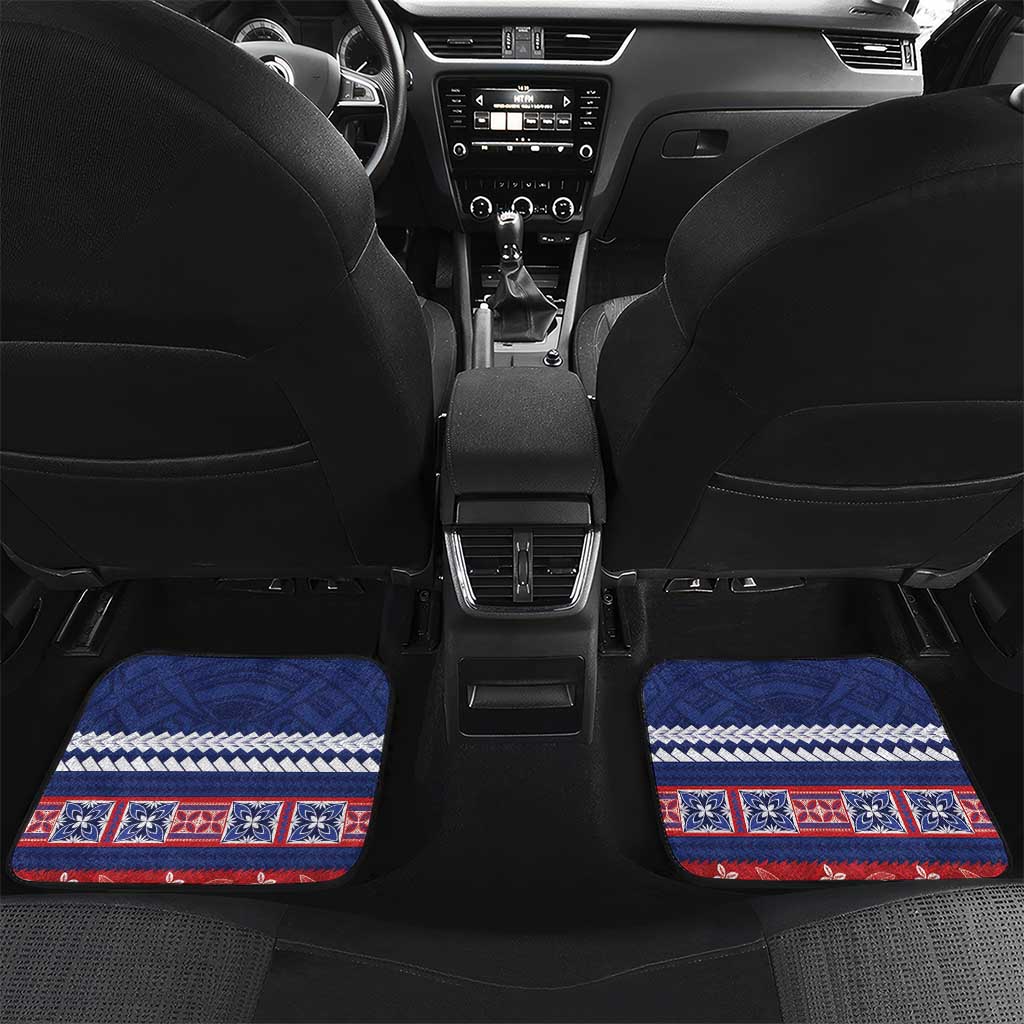 Personalised FAST Samoa Siapo Car Mats Teuila Flowers Samoan Pattern LT14 Set 2pcs - Back Blue - Polynesian Pride