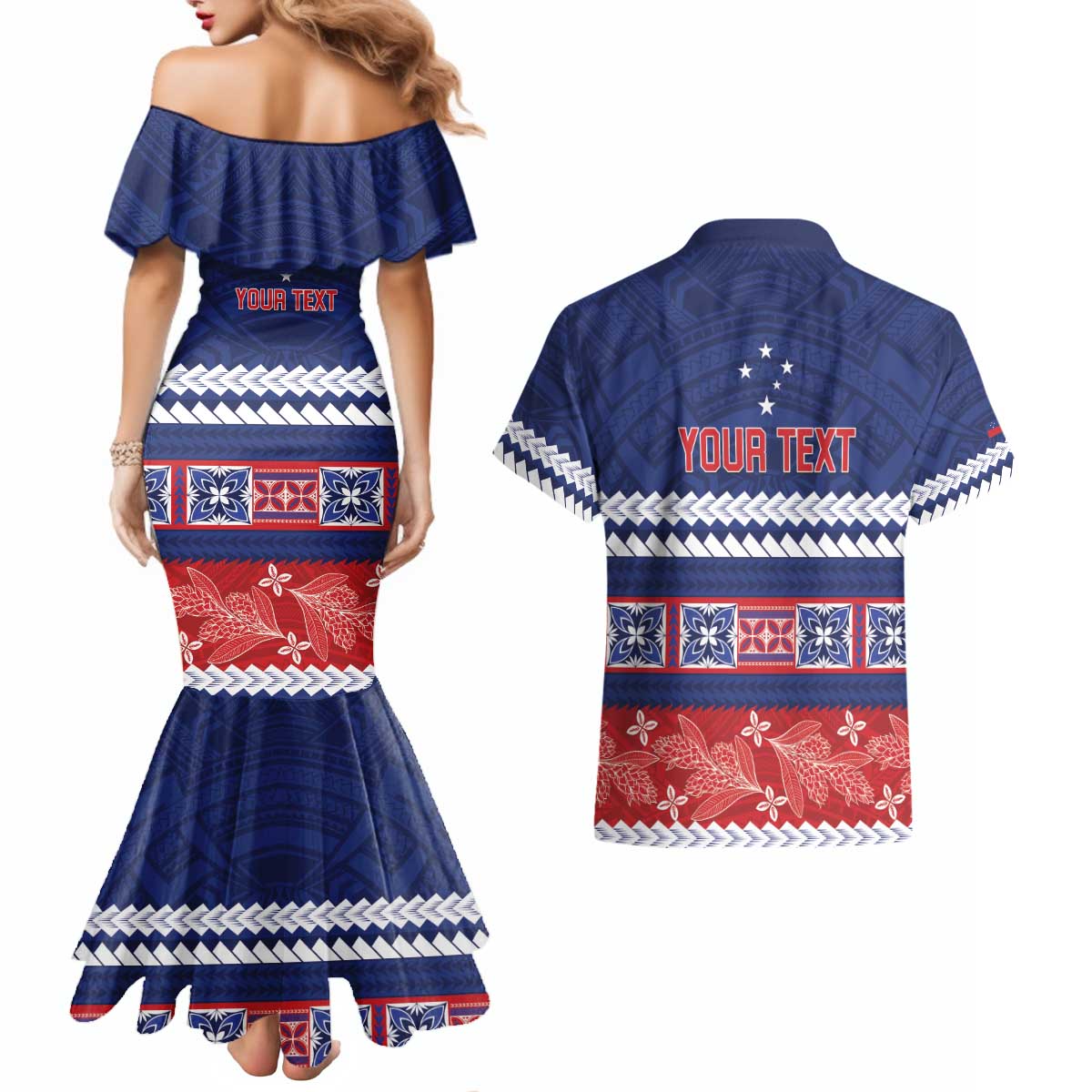 Personalised FAST Samoa Siapo Couples Matching Mermaid Dress and Hawaiian Shirt Teuila Flowers Samoan Pattern - Polynesian Pride