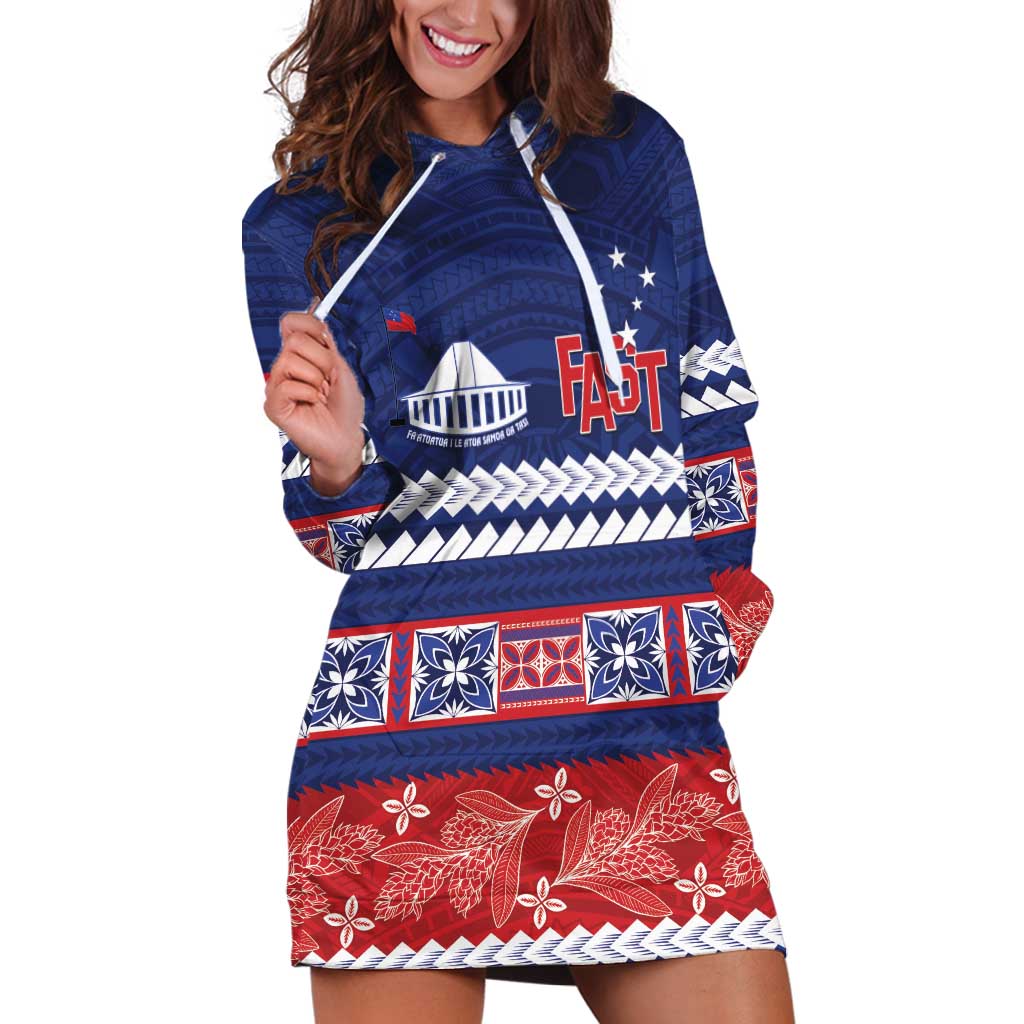 Personalised FAST Samoa Siapo Hoodie Dress Teuila Flowers Samoan Pattern - Polynesian Pride