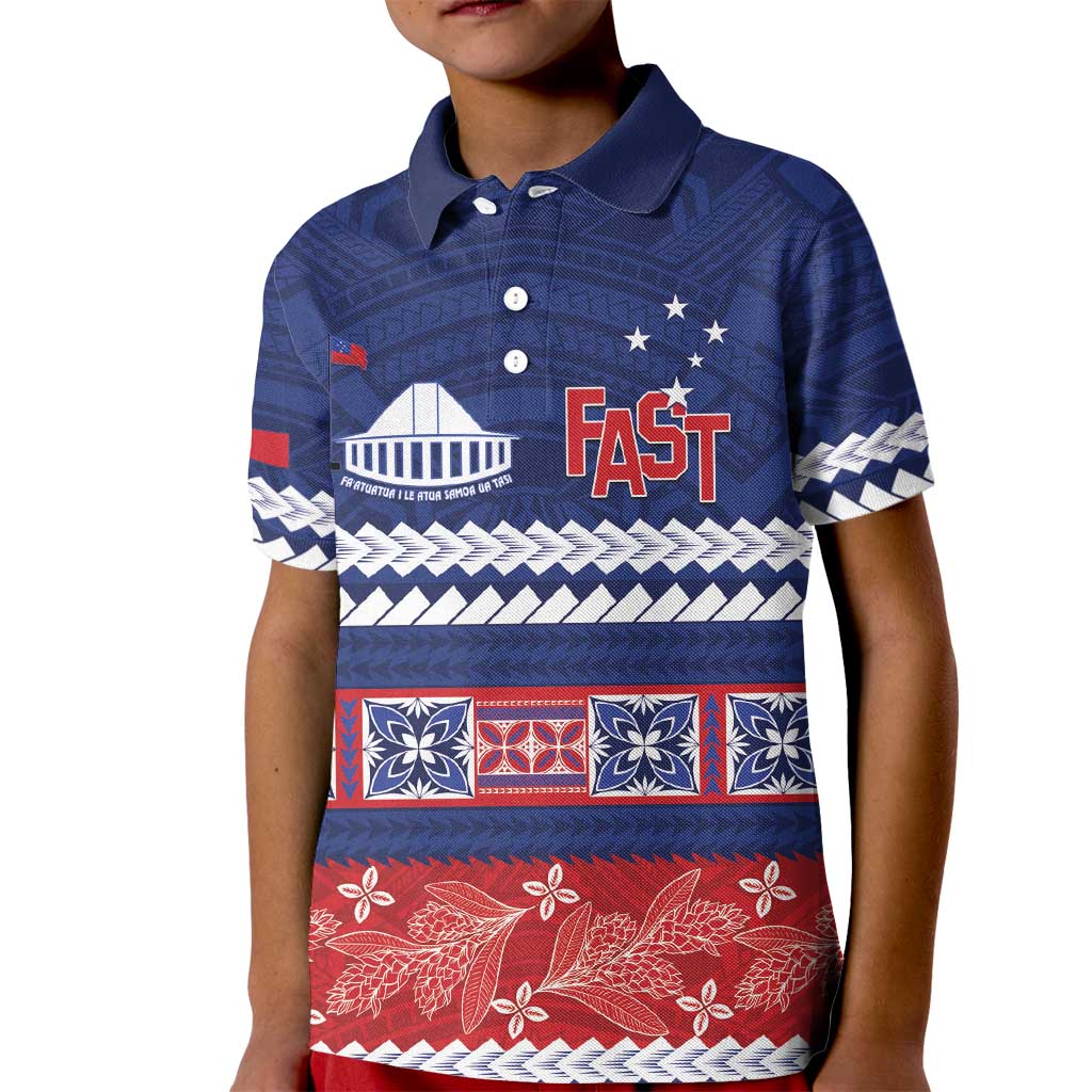 Personalised FAST Samoa Siapo Kid Polo Shirt Teuila Flowers Samoan Pattern LT14 Kid Blue - Polynesian Pride