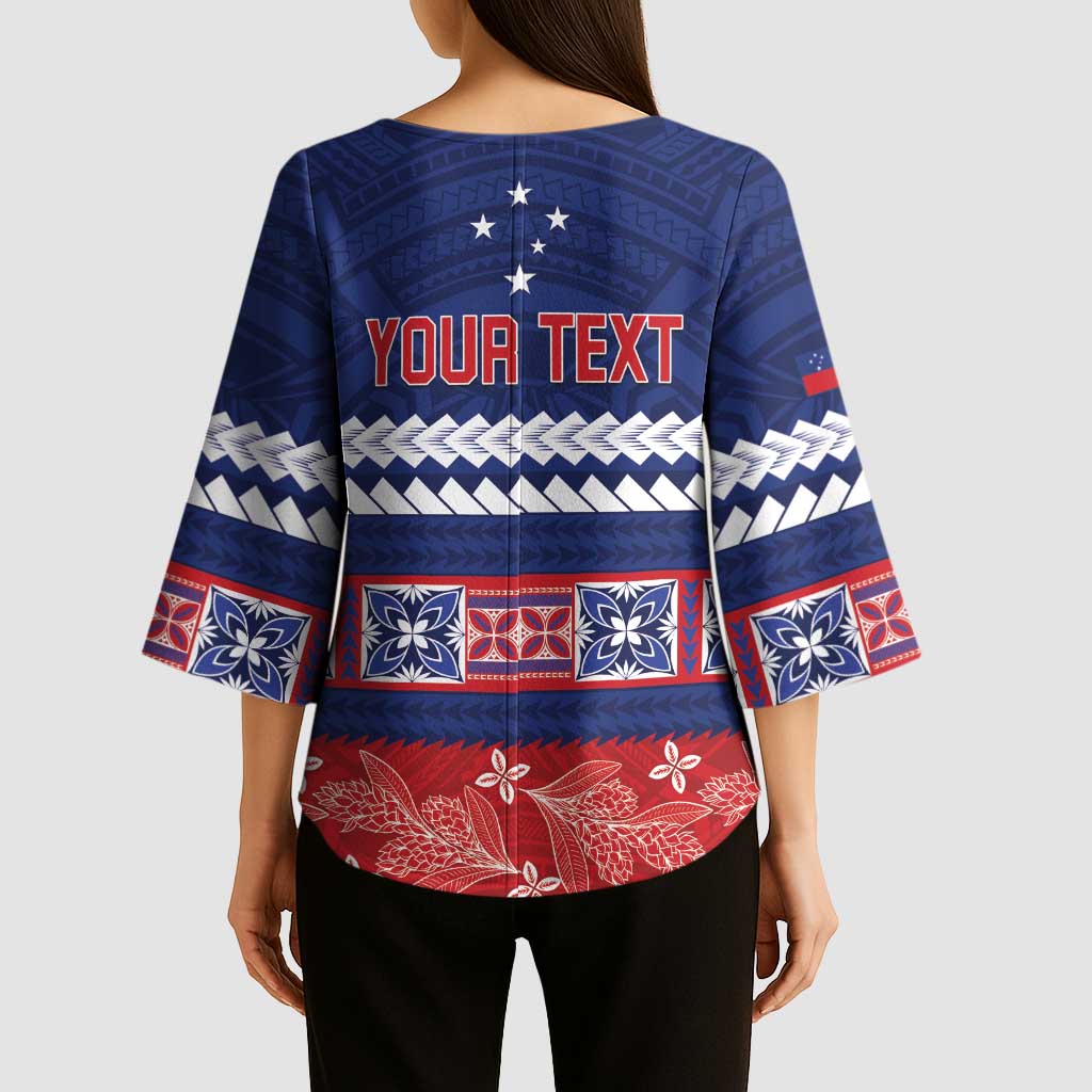 Personalised FAST Samoa Siapo Kimono Sleeve Blouse Teuila Flowers Samoan Pattern - Polynesian Pride