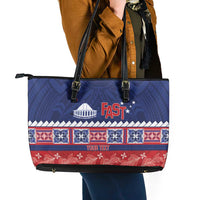 Personalised FAST Samoa Siapo Leather Tote Bag Teuila Flowers Samoan Pattern - Polynesian Pride