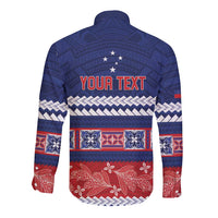 Personalised FAST Samoa Siapo Long Sleeve Button Shirt Teuila Flowers Samoan Pattern - Polynesian Pride