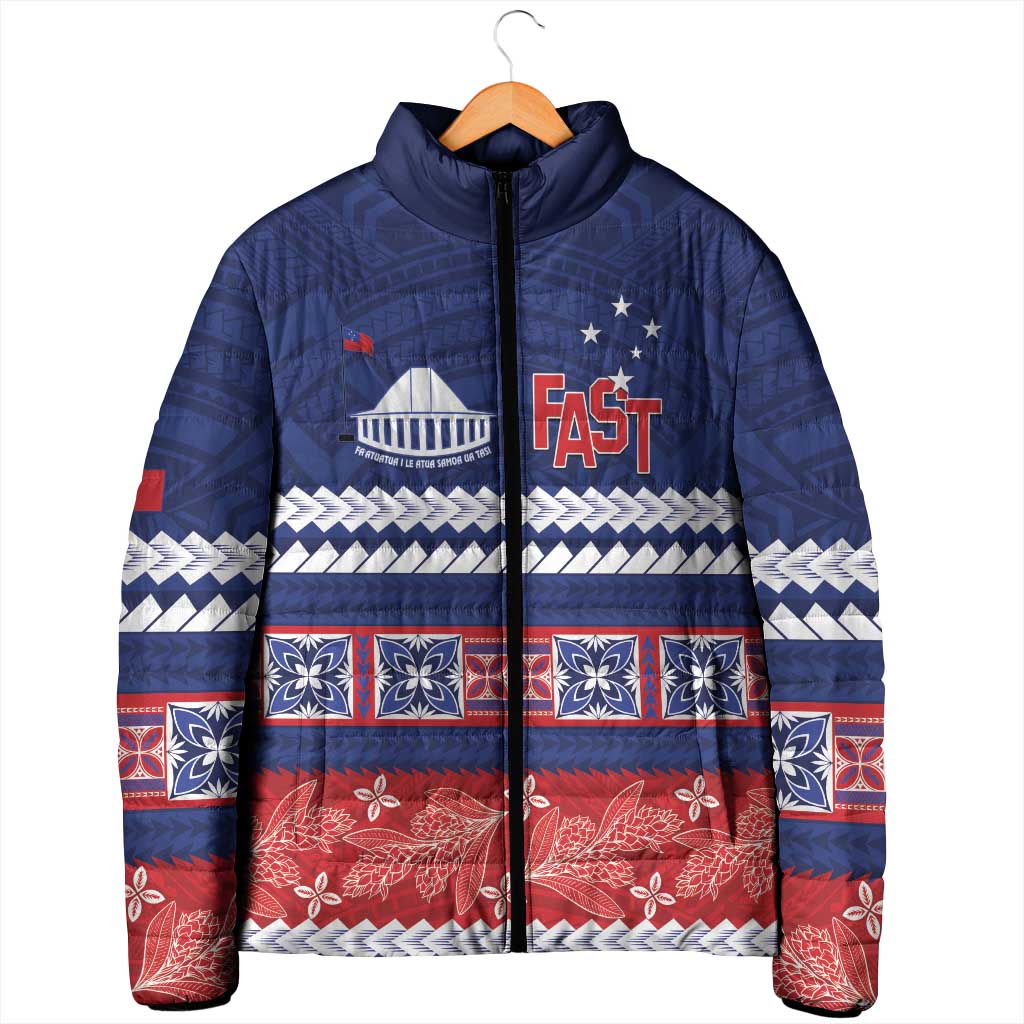 Personalised FAST Samoa Siapo Padded Jacket Teuila Flowers Samoan Pattern - Polynesian Pride