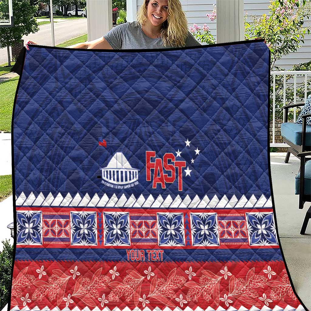 Personalised FAST Samoa Siapo Quilt Teuila Flowers Samoan Pattern LT14 Blue - Polynesian Pride