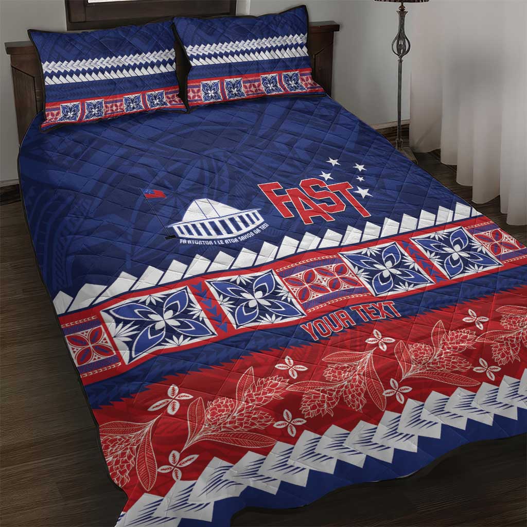 Personalised FAST Samoa Siapo Quilt Bed Set Teuila Flowers Samoan Pattern LT14 Blue - Polynesian Pride