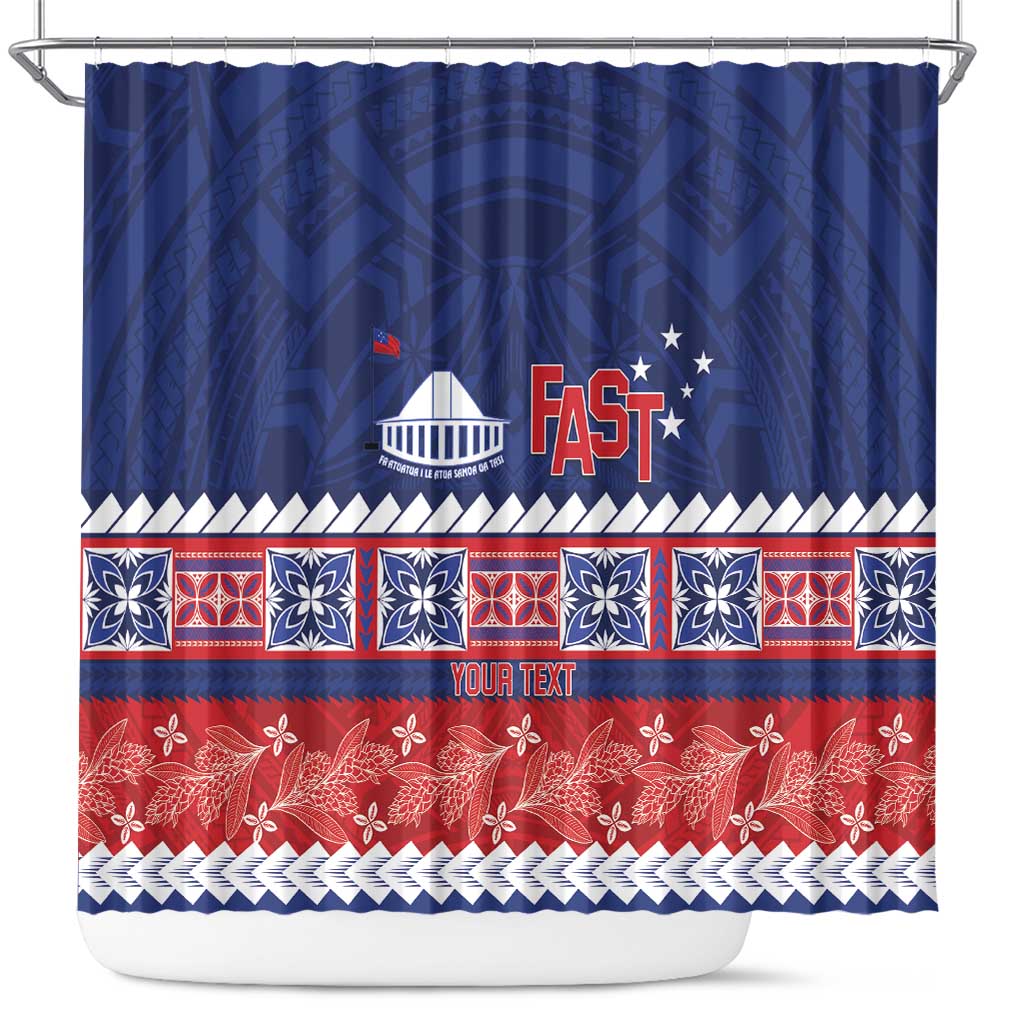 Personalised FAST Samoa Siapo Shower Curtain Teuila Flowers Samoan Pattern LT14 Blue - Polynesian Pride
