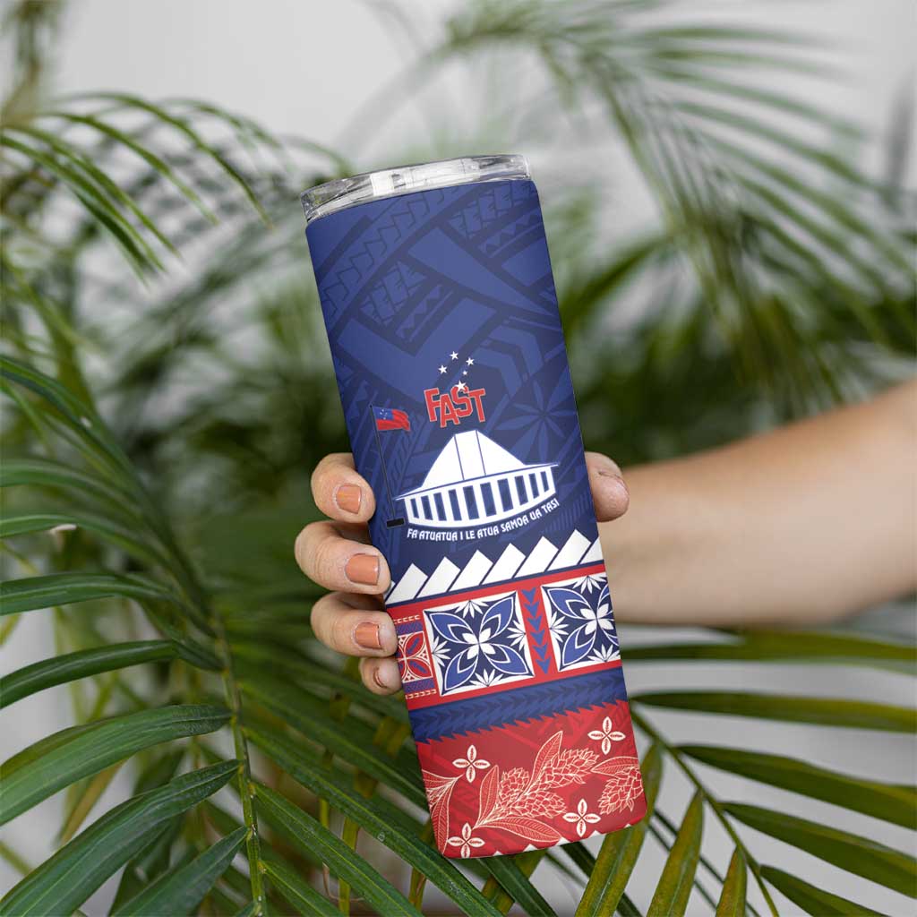 Personalised FAST Samoa Siapo Skinny Tumbler Teuila Flowers Samoan Pattern - Polynesian Pride