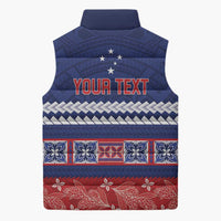 Personalised FAST Samoa Siapo Sleeveless Puffer Jacket Teuila Flowers Samoan Pattern - Polynesian Pride
