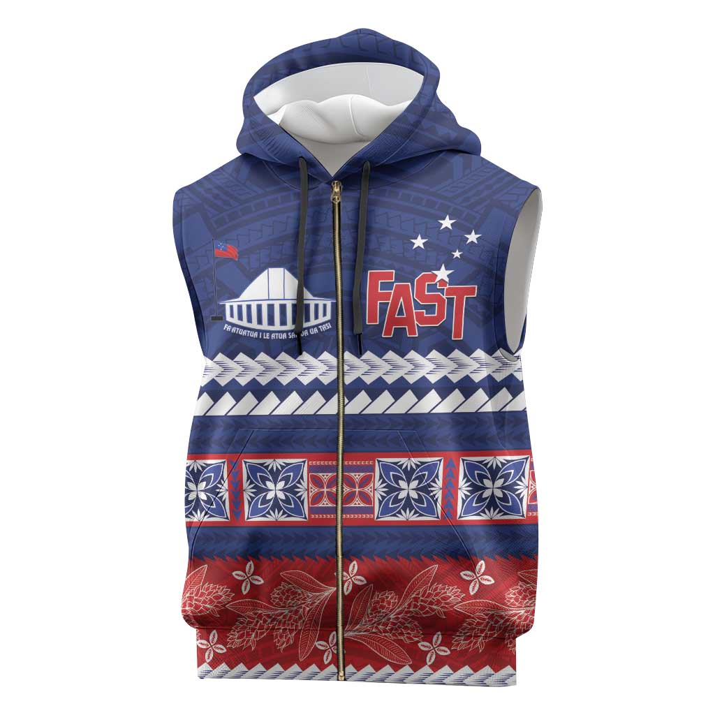 Personalised FAST Samoa Siapo Sleeveless Zip Hoodie Teuila Flowers Samoan Pattern - Polynesian Pride