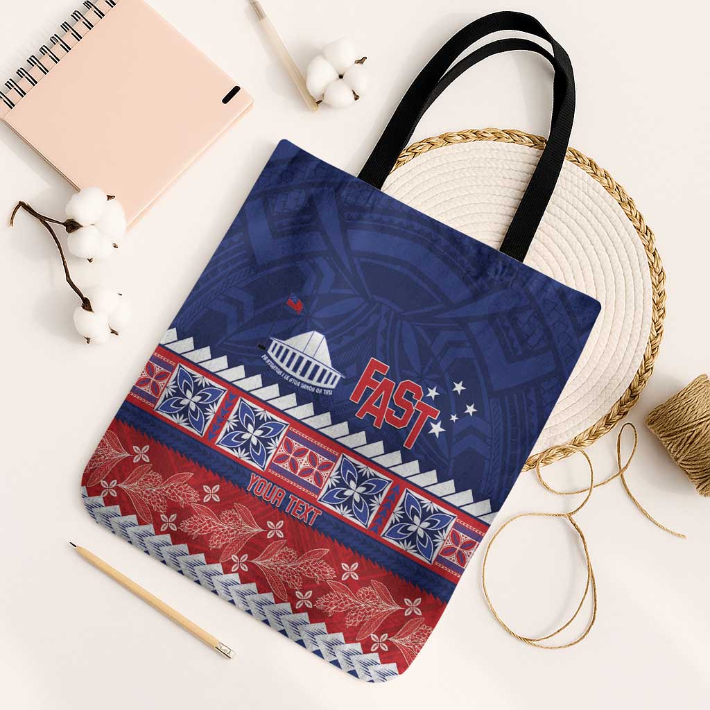 Personalised FAST Samoa Siapo Tote Bag Teuila Flowers Samoan Pattern LT14 Black Strap One Size Blue - Polynesian Pride
