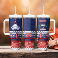 Personalised FAST Samoa Siapo Tumbler With Handle Teuila Flowers Samoan Pattern - Polynesian Pride
