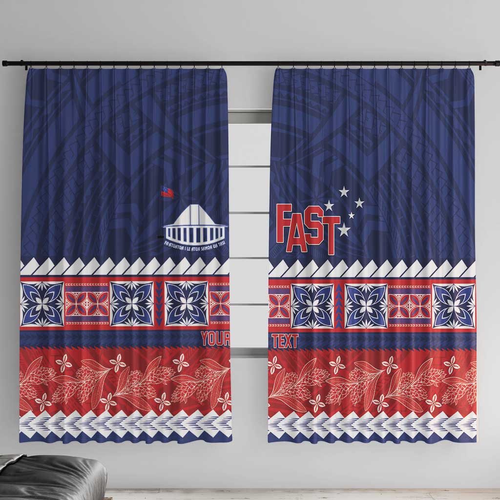 Personalised FAST Samoa Siapo Window Curtain Teuila Flowers Samoan Pattern LT14 With Hooks Blue - Polynesian Pride