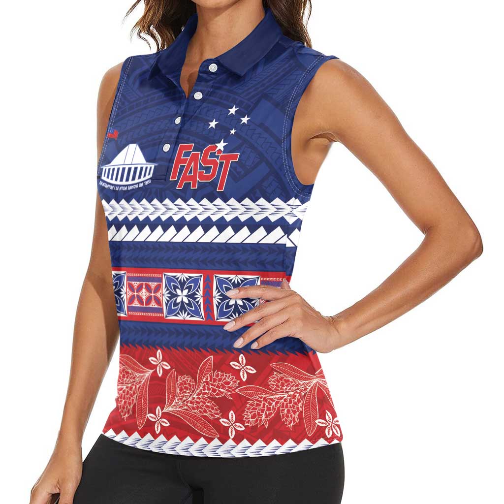 Personalised FAST Samoa Siapo Women Sleeveless Polo Shirt Teuila Flowers Samoan Pattern - Polynesian Pride