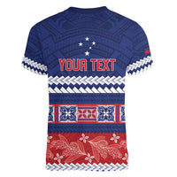 Personalised FAST Samoa Siapo Women V-Neck T-Shirt Teuila Flowers Samoan Pattern - Polynesian Pride