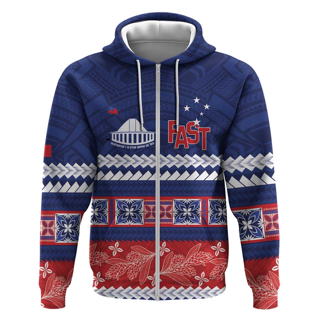 Personalised FAST Samoa Siapo Zip Hoodie Teuila Flowers Samoan Pattern LT14 Zip Hoodie Blue - Polynesian Pride