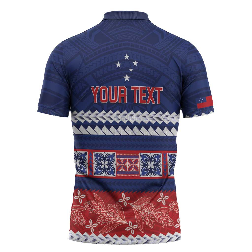 Personalised FAST Samoa Siapo Zipper Polo Shirt Teuila Flowers Samoan Pattern - Polynesian Pride