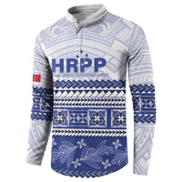 Personalised HRPP Samoa Siapo Button Sweatshirt Teuila Flowers Samoan Pattern - Polynesian Pride