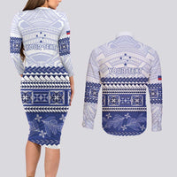 Personalised HRPP Samoa Siapo Couples Matching Long Sleeve Bodycon Dress and Long Sleeve Button Shirt Teuila Flowers Samoan Pattern - Polynesian Pride
