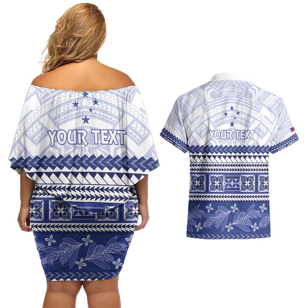 Personalised HRPP Samoa Siapo Couples Matching Off Shoulder Short Dress and Hawaiian Shirt Teuila Flowers Samoan Pattern - Polynesian Pride