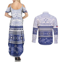 Personalised HRPP Samoa Siapo Couples Matching Summer Maxi Dress and Long Sleeve Button Shirt Teuila Flowers Samoan Pattern - Polynesian Pride