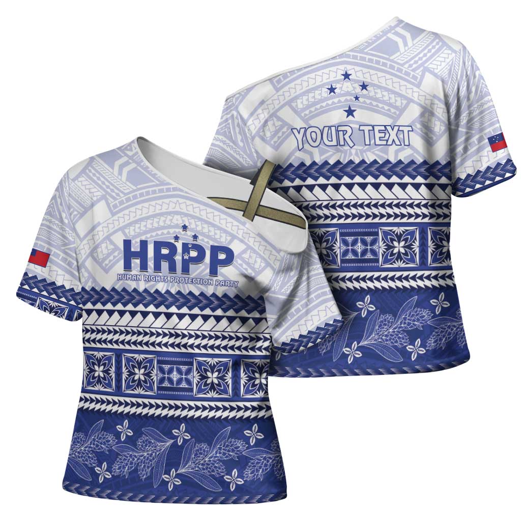 Personalised HRPP Samoa Siapo Cross Shoulder Shirt Teuila Flowers Samoan Pattern - Polynesian Pride