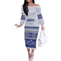 Personalised HRPP Samoa Siapo Family Matching Off The Shoulder Long Sleeve Dress and Hawaiian Shirt Teuila Flowers Samoan Pattern - Polynesian Pride