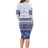 Personalised HRPP Samoa Siapo Long Sleeve Bodycon Dress Teuila Flowers Samoan Pattern - Polynesian Pride