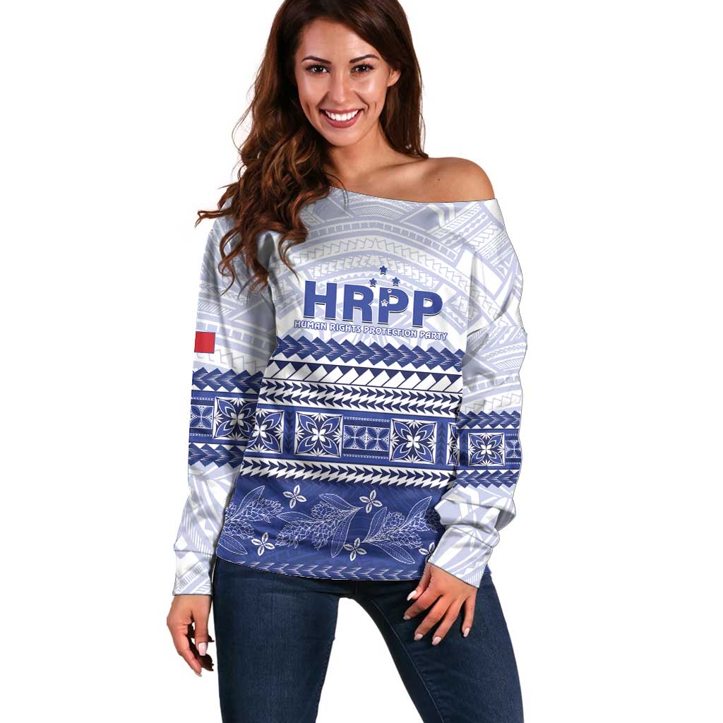 Personalised HRPP Samoa Siapo Off Shoulder Sweater Teuila Flowers Samoan Pattern - Polynesian Pride