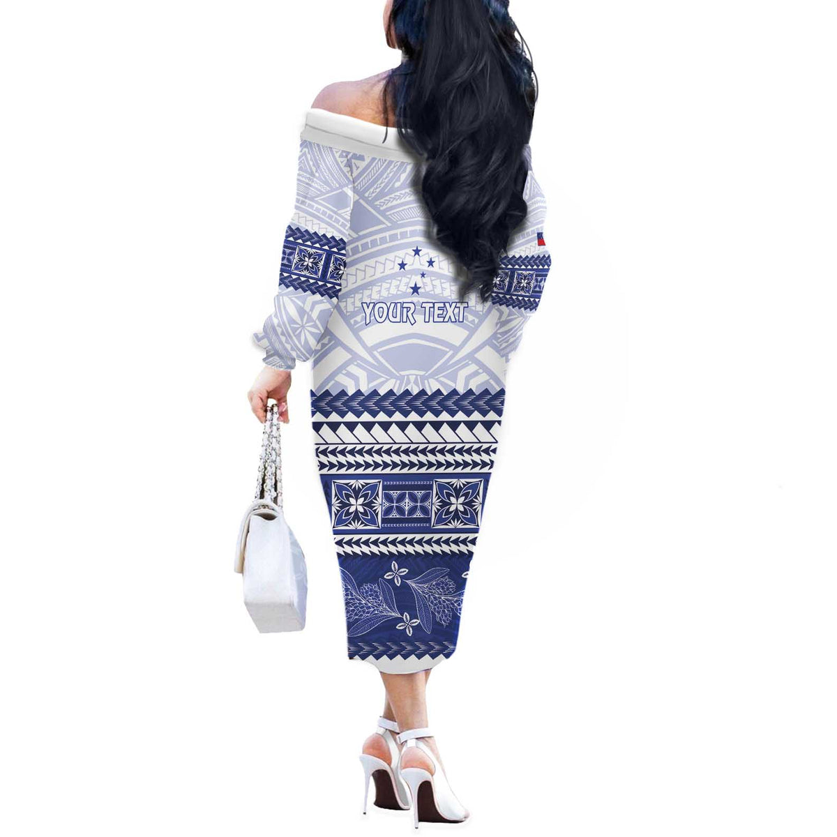 Personalised HRPP Samoa Siapo Off The Shoulder Long Sleeve Dress Teuila Flowers Samoan Pattern - Polynesian Pride