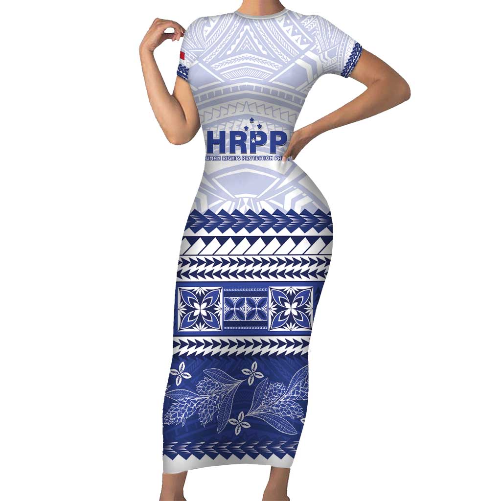 Personalised HRPP Samoa Siapo Short Sleeve Bodycon Dress Teuila Flowers Samoan Pattern - Polynesian Pride